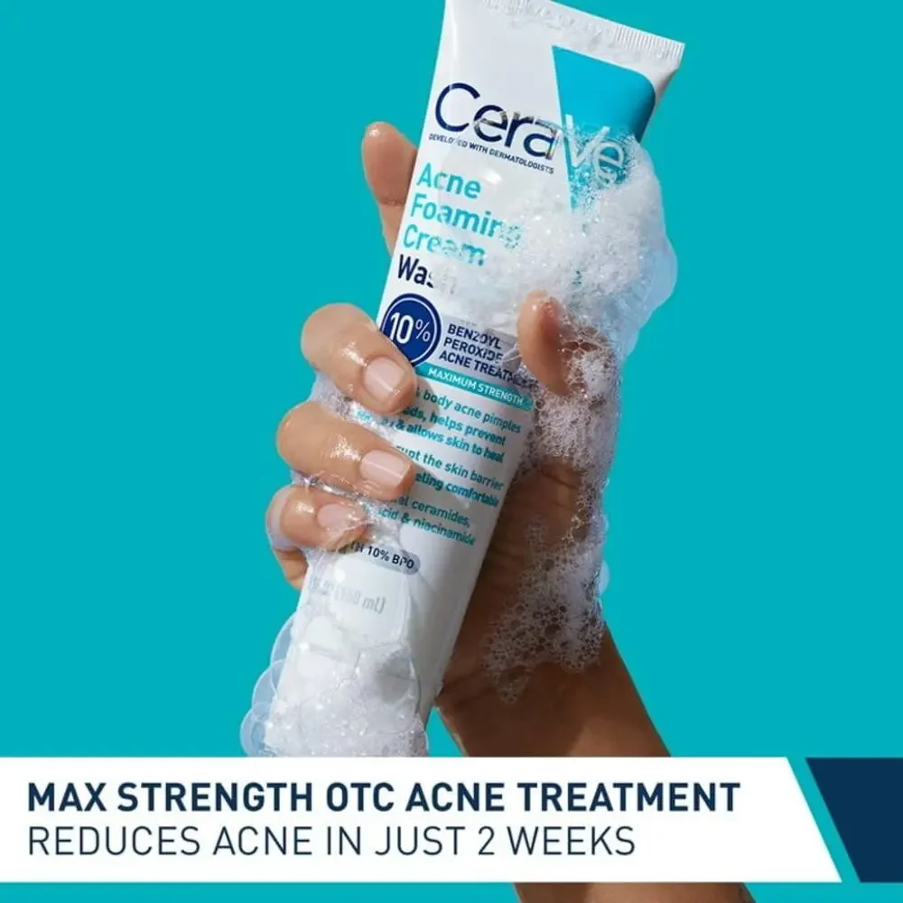 NEW Cerave Acne Foaming Cream Wash 10 Benzoyl Peroxide Max Strength Face Cleaner